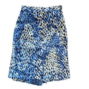 Tibi Abstract Blue 100% Silk Luxe Modern Sz 0 Pencil Ruffle Detail Women's Skirt